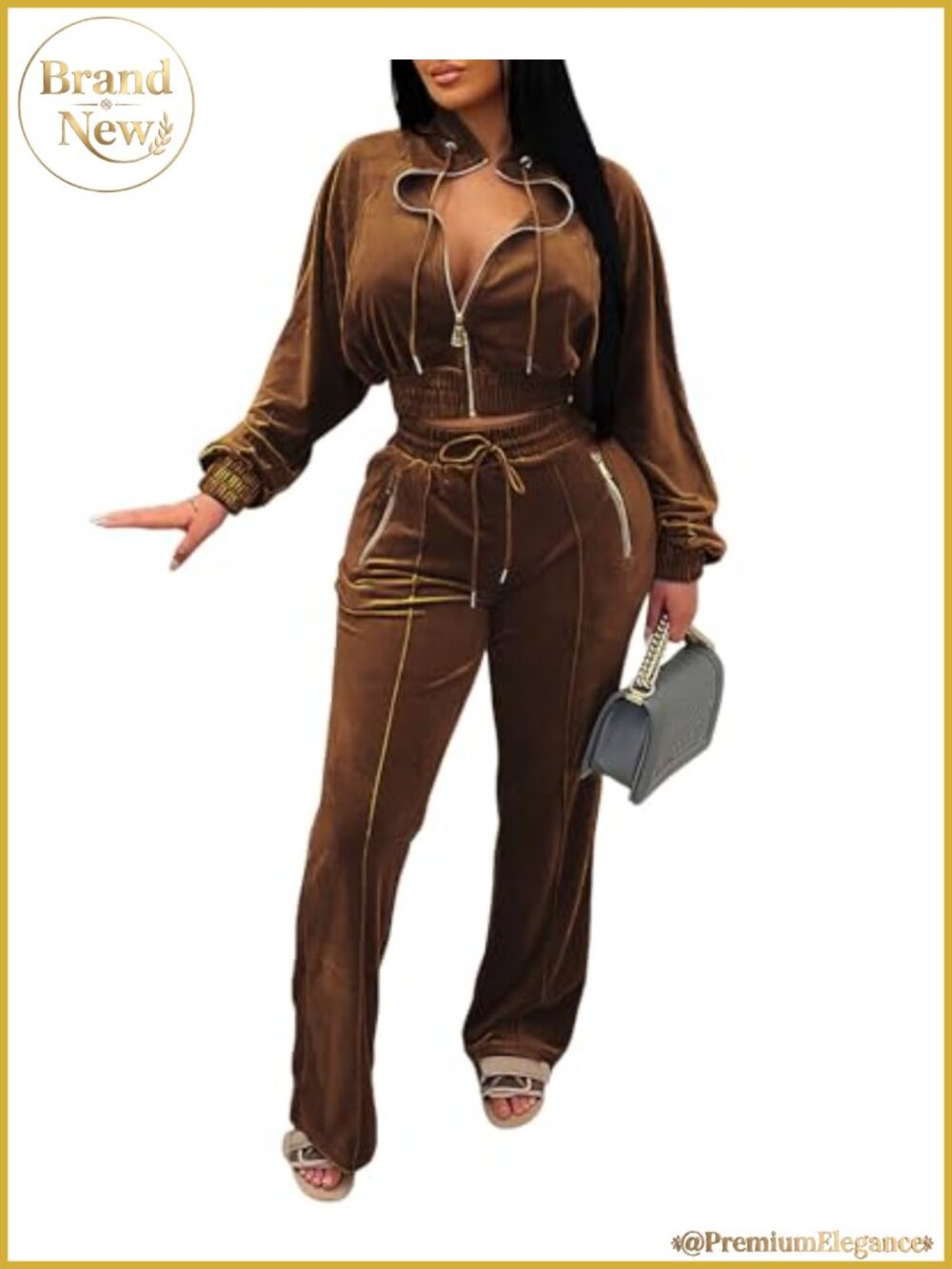 Women's Velour Tracksuit 2 Piece Zip Sweatshirt Wide Leg Pants